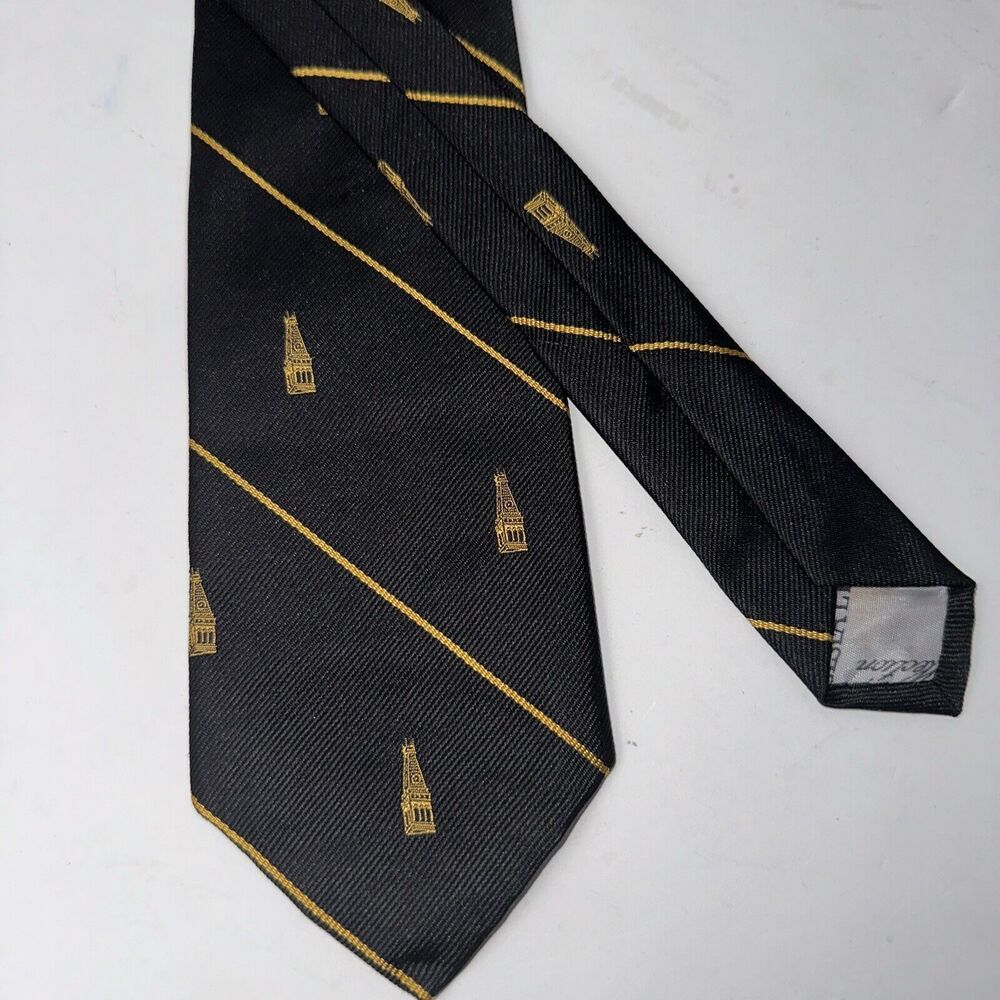 WM CHELSEA LTD. PURE SILK BLACK WITH GOLD EMBLEM NECK TIE